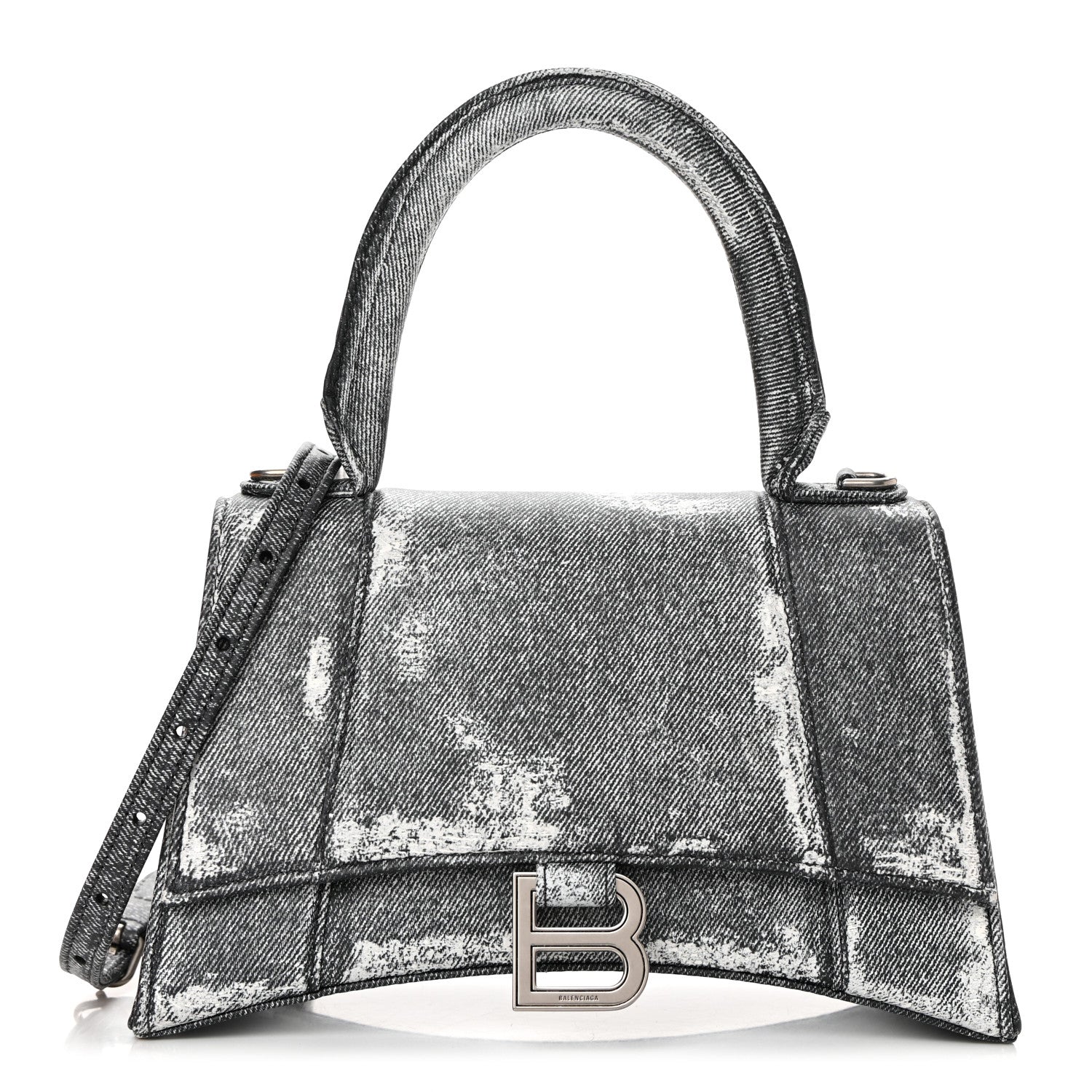 Balenciaga Nappa Denim Printed Small Hourglass Top Handle Bag Black 1 of 11