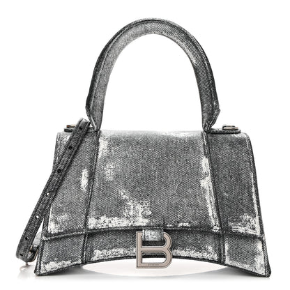 Balenciaga Nappa Denim Printed Small Hourglass Top Handle Bag Black 1 of 11