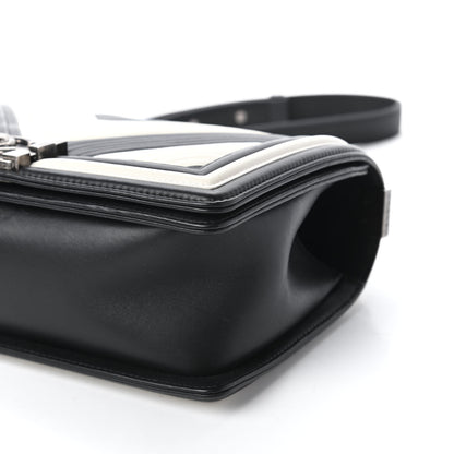 Chanel Calfskin Pleated Medium Boy In Rome Flap Black White 7 of 11