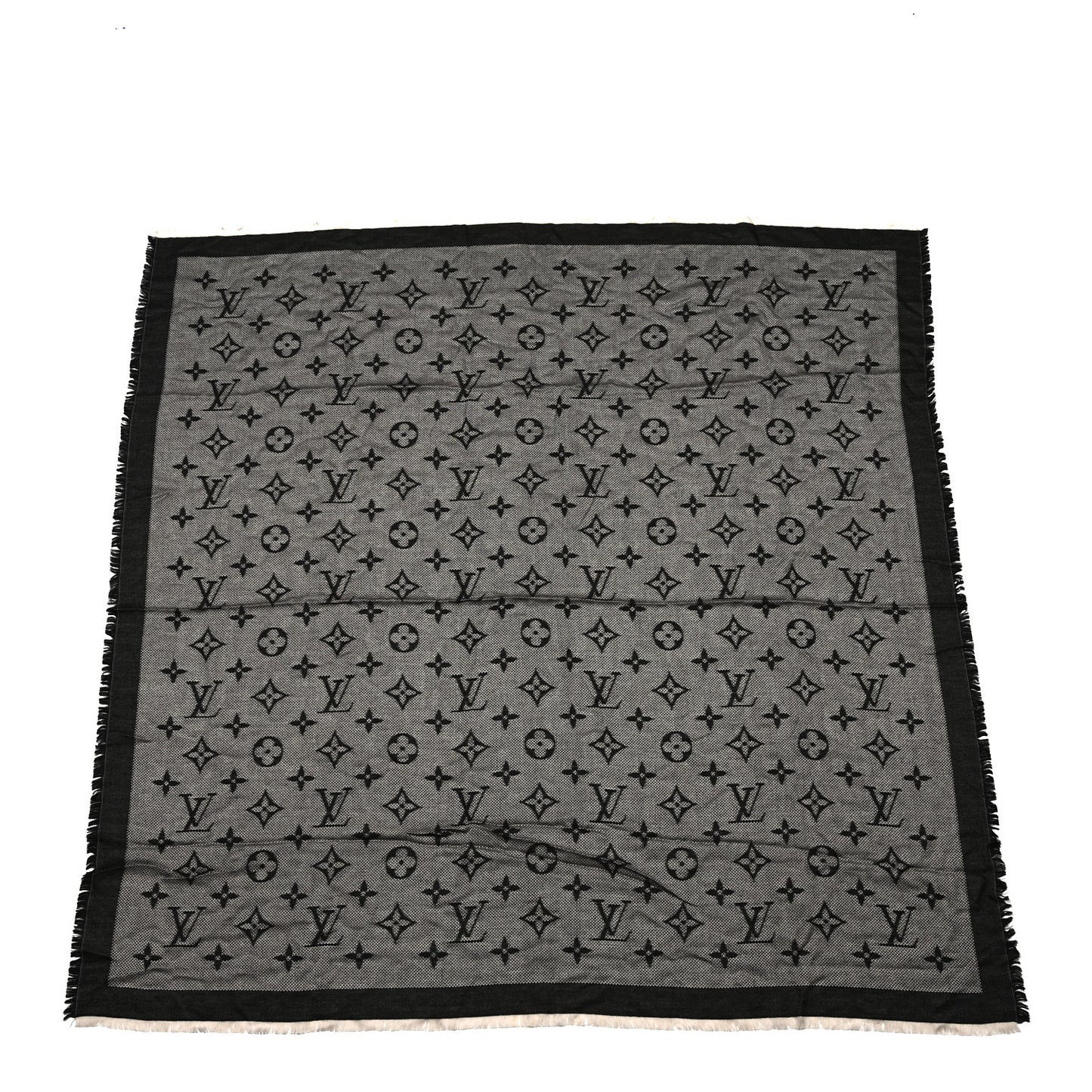Wool Silk Monogram Neo Natte Shawl Black