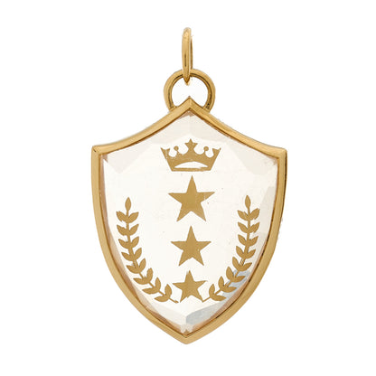 Foundrae 18K Yellow Gold Diamond Quartz Large Per Aspera Ad Astra Sealed Gemstone Crest Pendant 2 of 6