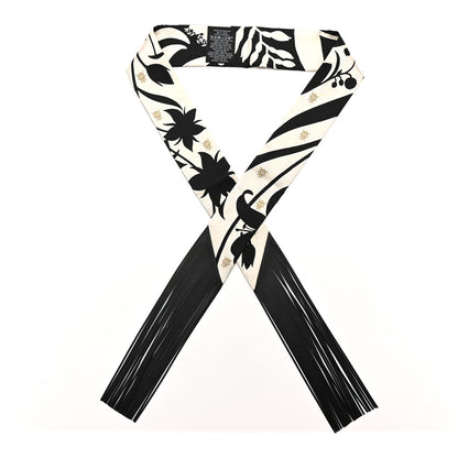 Hermes Silk Calfskin Bouquet Final Fringed Twilly Creme Black 1 of 5