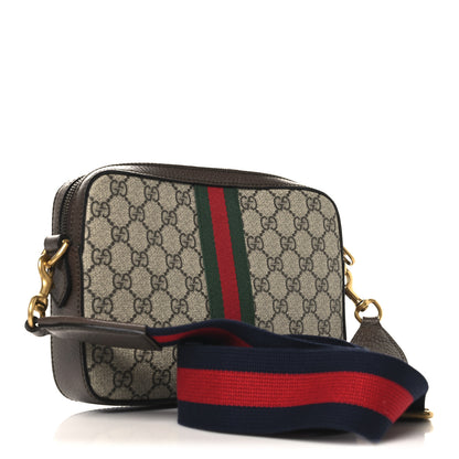 Gucci GG Supreme Monogram Textured Dollar Calfskin Web Ophidia Wristlet Shoulder Bag Beige Ebony New Acero 3 of 11