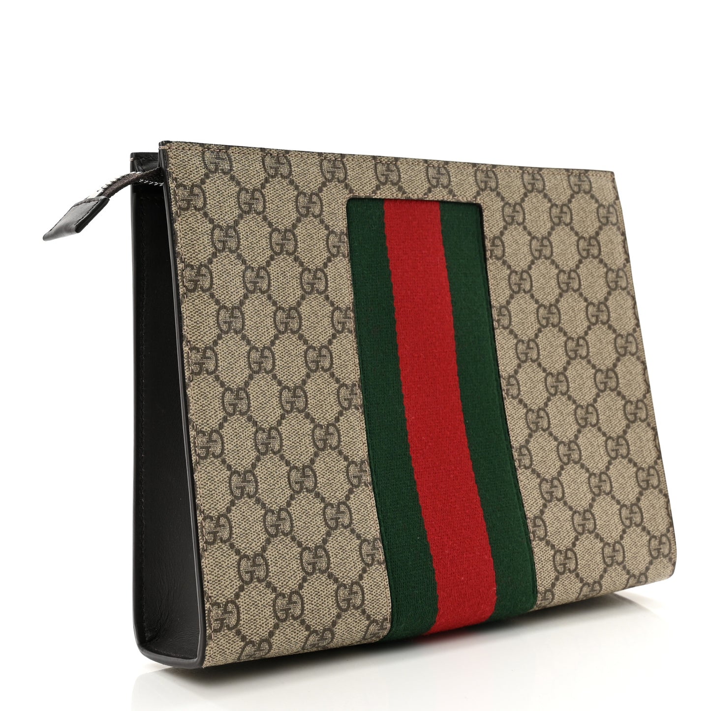 GG Supreme Monogram Selleria Calfskin Web New Web Cosmetic Case Beige Ebony Cocoa