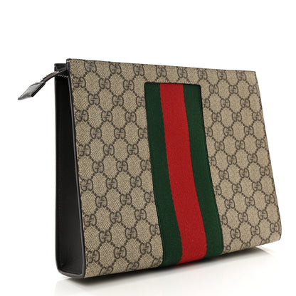 Gucci GG Supreme Monogram Selleria Calfskin Web New Web Cosmetic Case Beige Ebony Cocoa 3 of 7