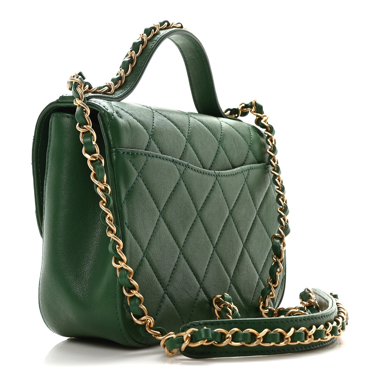 Lambskin Quilted Small Chain Infinity Top Handle Flap Dark Green