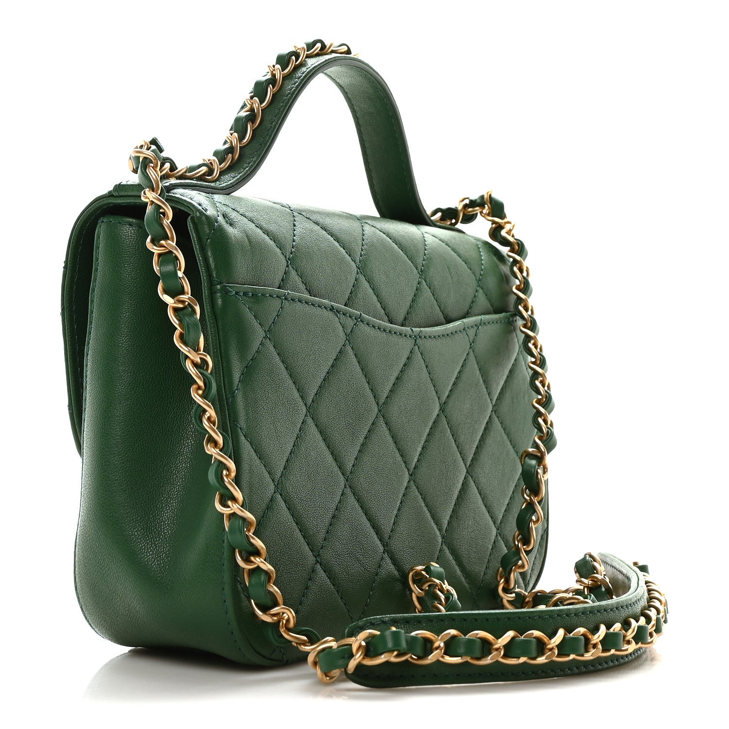 Chanel Lambskin Quilted Small Chain Infinity Top Handle Flap Dark Green 3 of 10