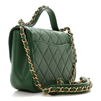 Chanel Lambskin Quilted Small Chain Infinity Top Handle Flap Dark Green 3 of 10