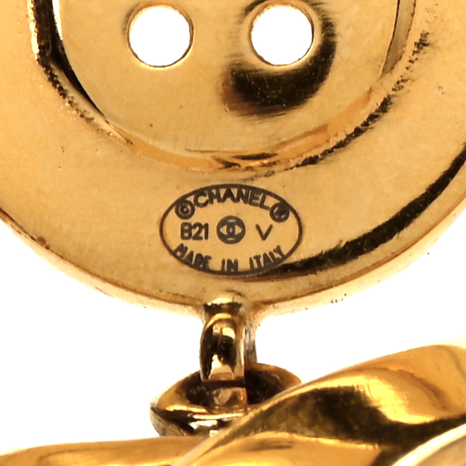 Chanel Metal Large Paris Button Earrings Gold 4 of 4