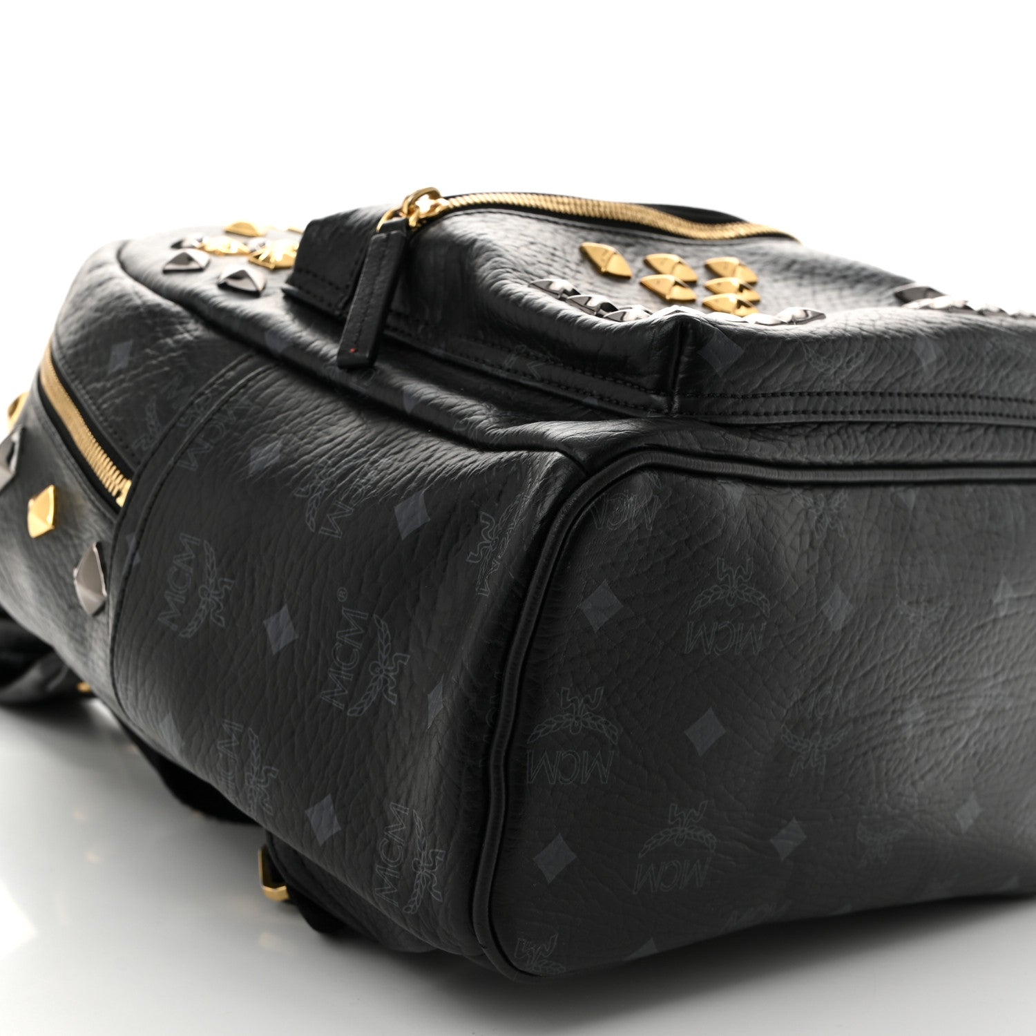 MCM Grained Calfskin Visetos Studded Small Stark M Backpack Black 9 of 10