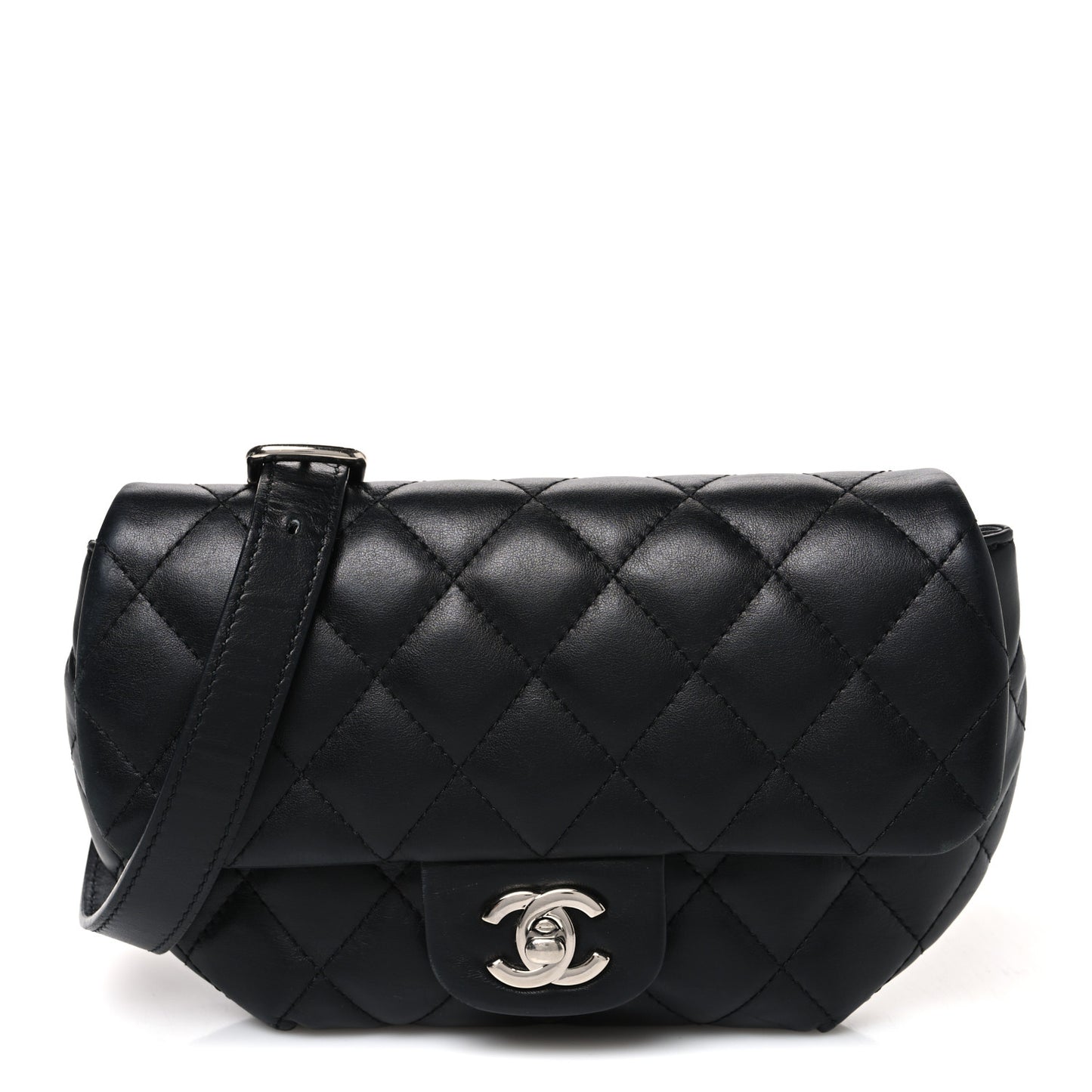 Calfskin Quilted CC Uniform Flap Belt Bag Black