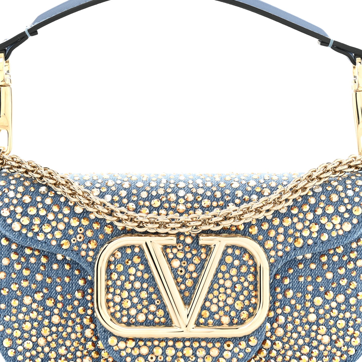 Denim Crystal Vlogo Small Loco Shoulder Bag Blue