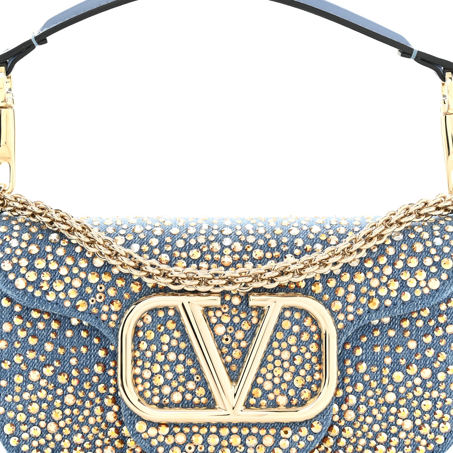 Valentino Garavani Denim Crystal Vlogo Small Loco Shoulder Bag Blue 7 of 10
