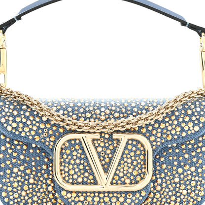 Valentino Garavani Denim Crystal Vlogo Small Loco Shoulder Bag Blue 7 of 10