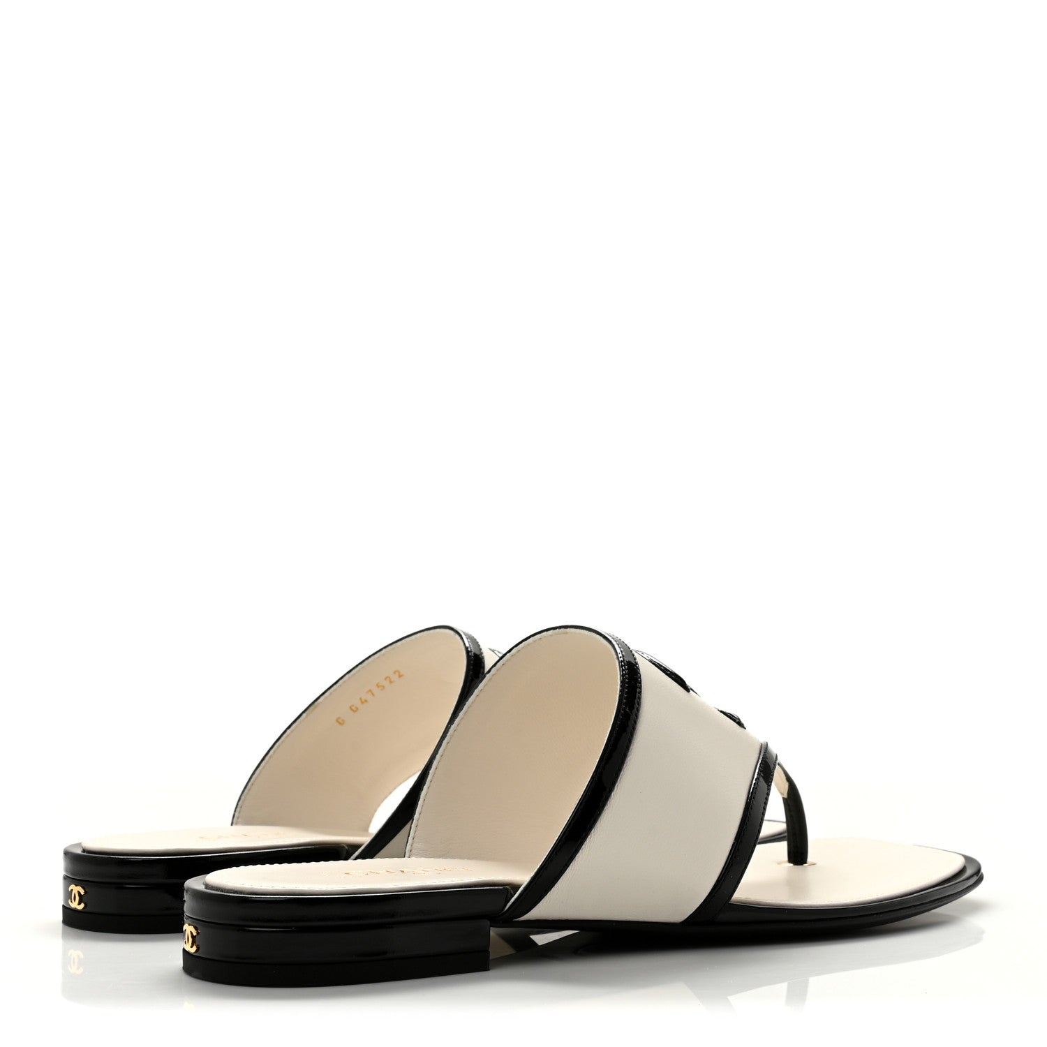 Chanel Lambskin Patent Calfskin CC Thong Sandals 39 White Black 5 of 10