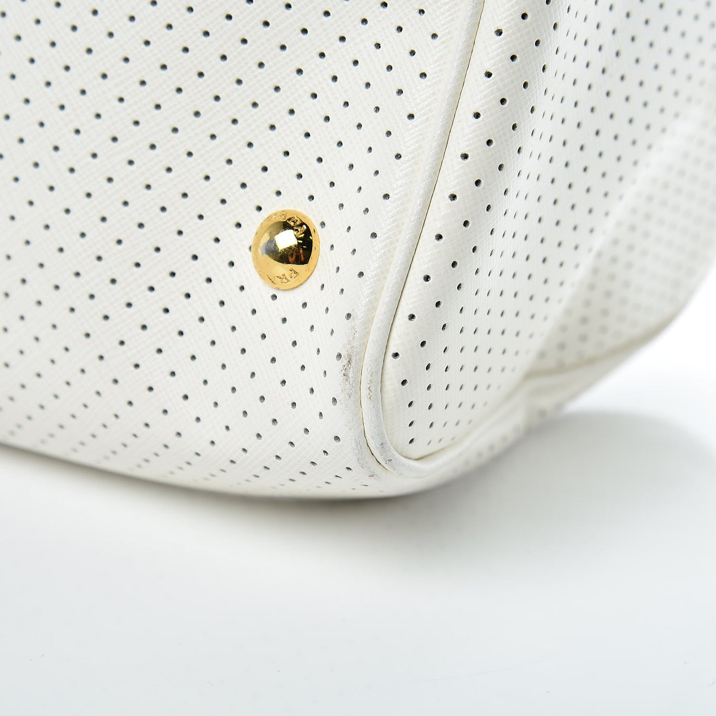 Saffiano Perforated Striped Shoulder Bag White Black