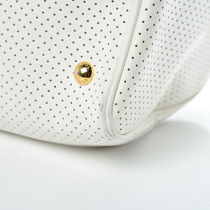 Prada Saffiano Perforated Striped Shoulder Bag White Black 10 of 13