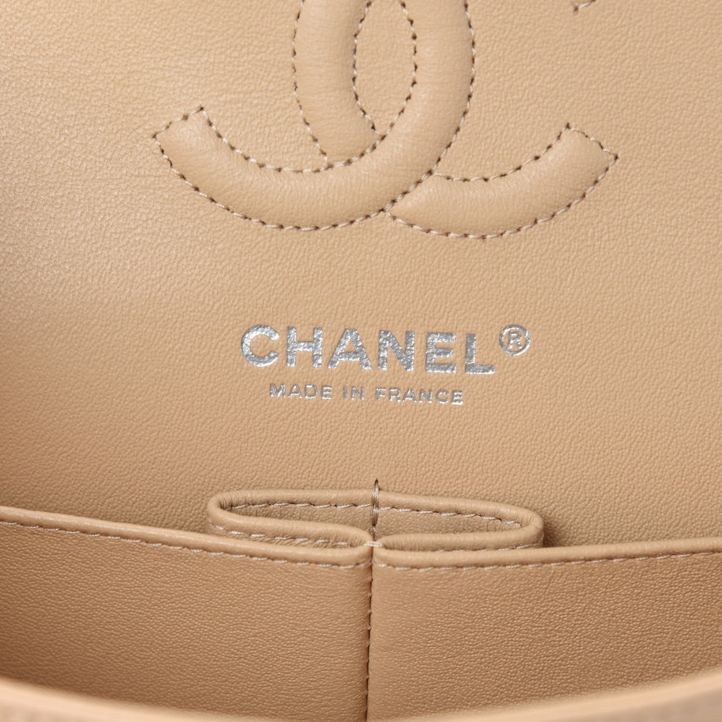 Caviar Quilted Small Double Flap Beige