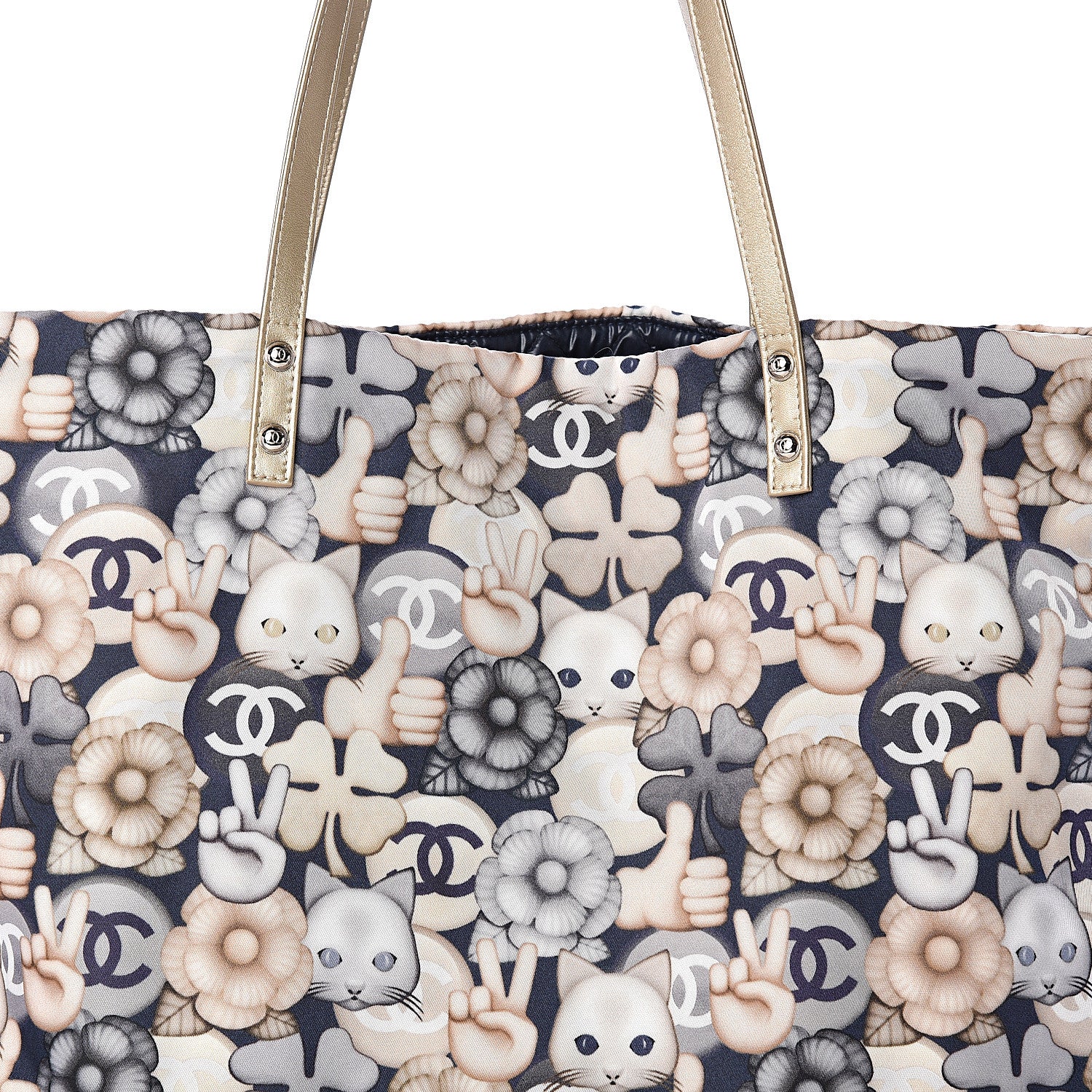 Chanel Nylon Cat Emoticon Tote Navy Gold 7 of 9