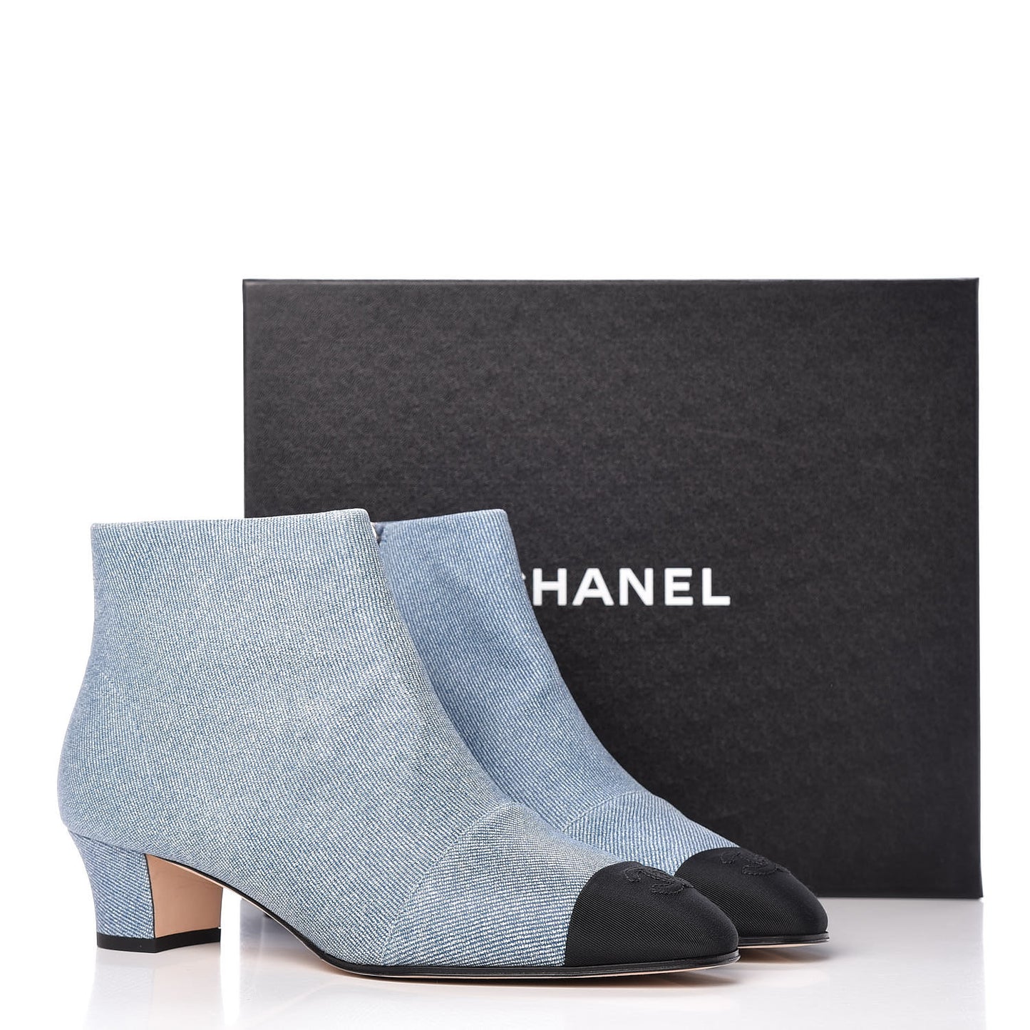 Denim Grosgrain Cap Toe Short Boots 39.5 Blue