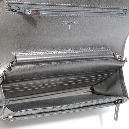 Chanel Metallic Calfskin Quilted Boy Wallet On Chain WOC Silver 6 of 8