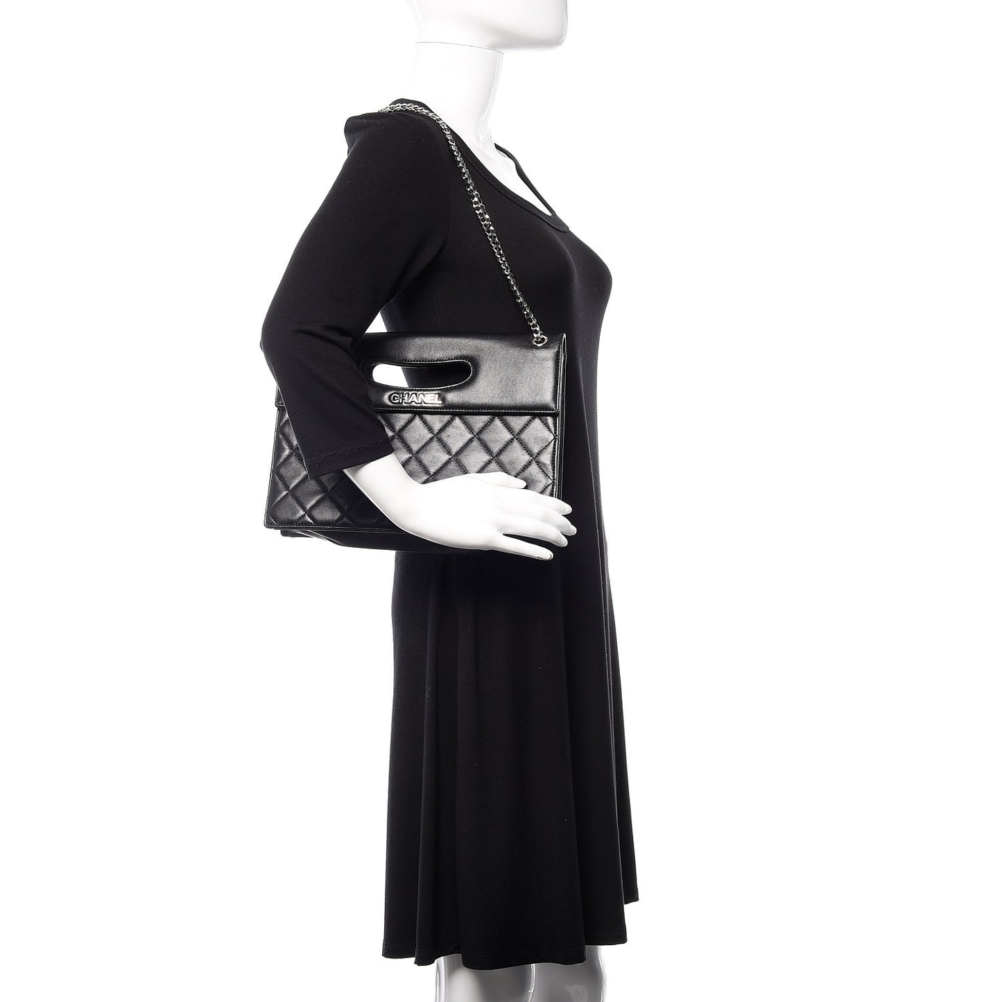 Lambskin Top Handle Logo Flap Black