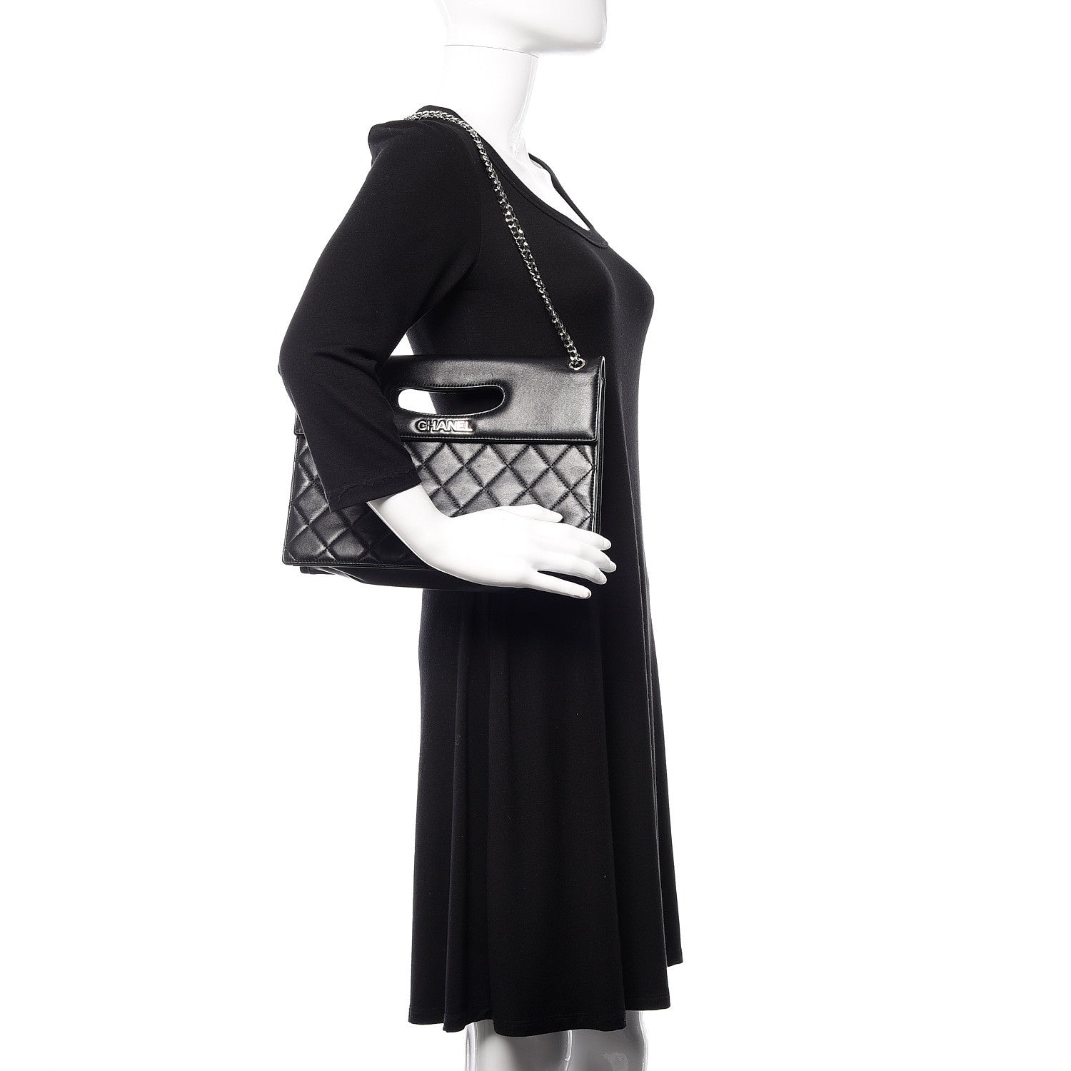 Chanel Lambskin Top Handle Logo Flap Black 2 of 13