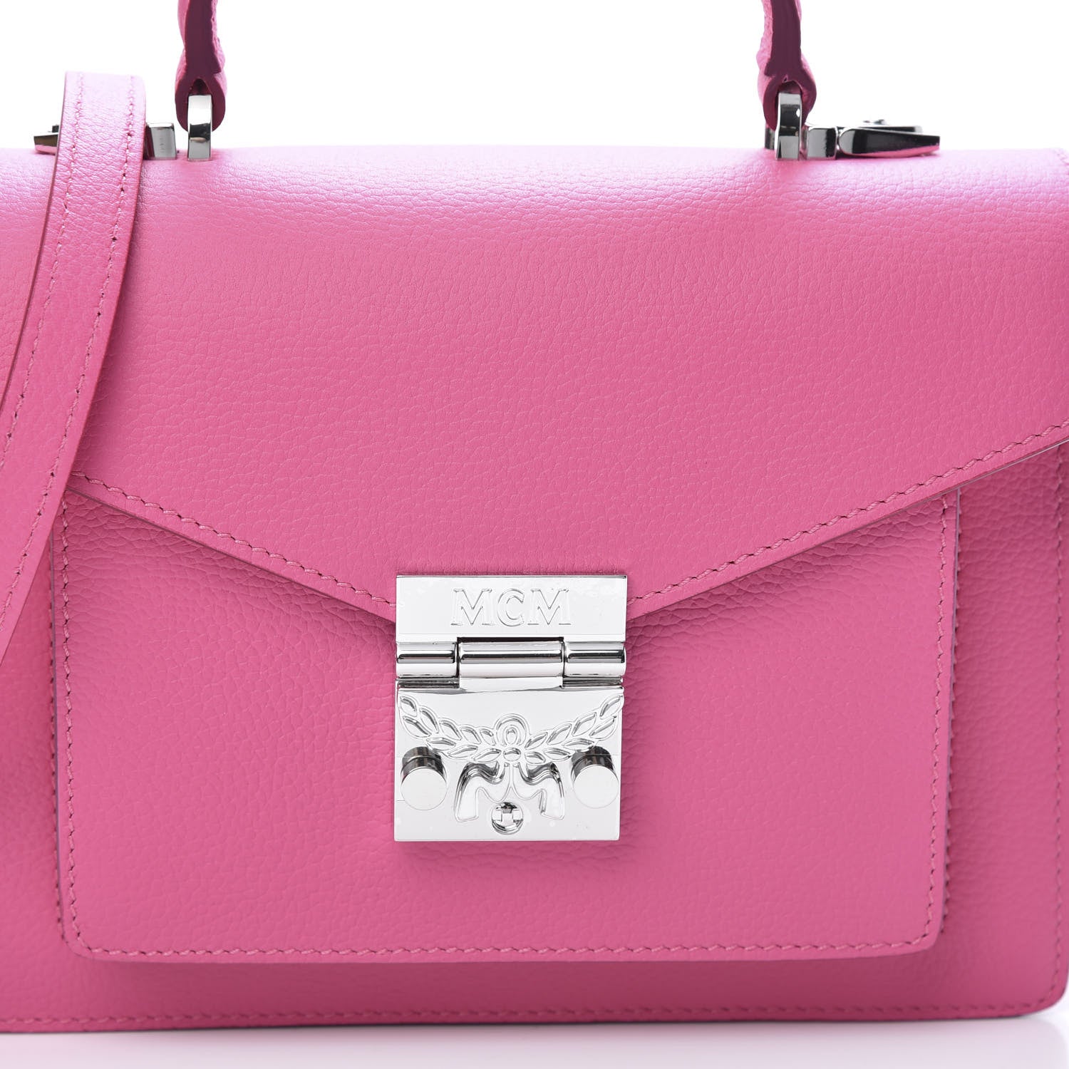 MCM Grained Calfskin Small Patricia Satchel Sugar Pink 8 of 10