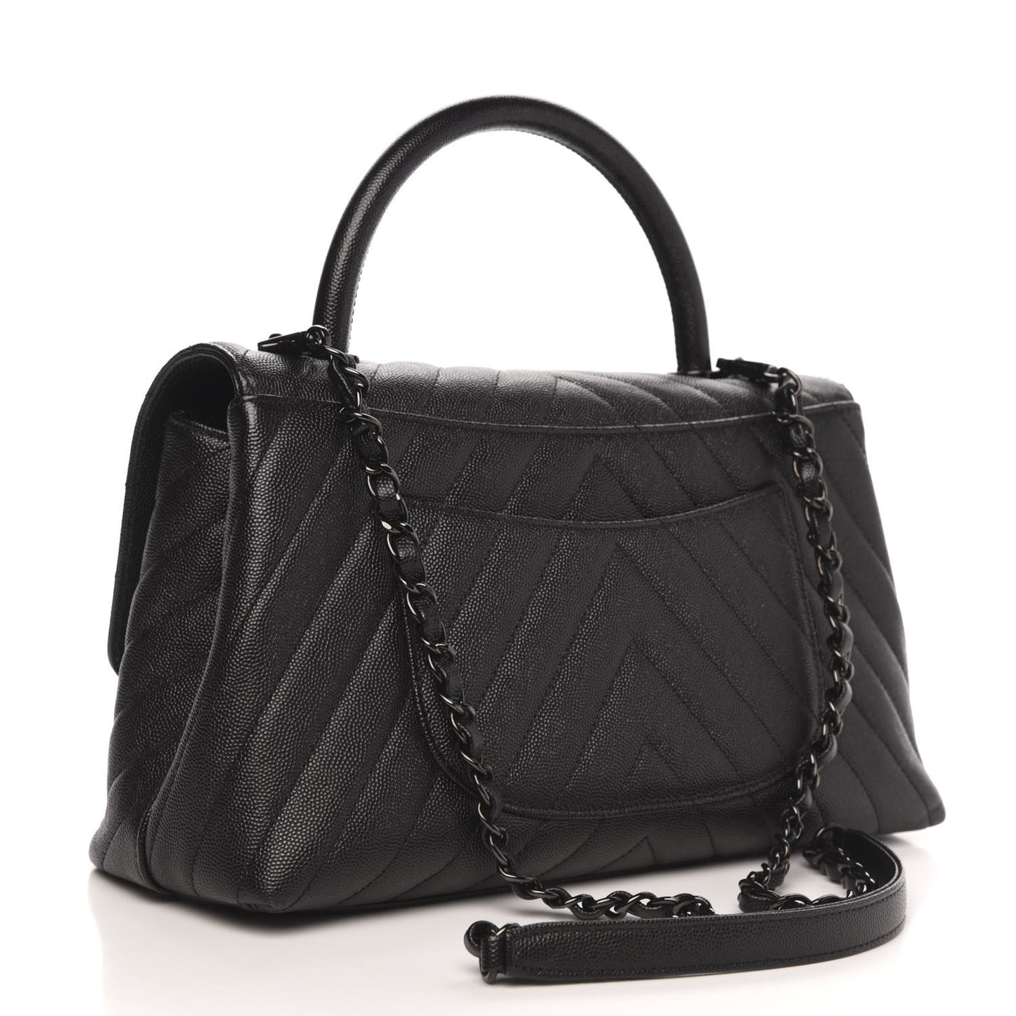 Caviar Chevron Quilted Small Coco Handle Flap So Black