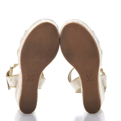 Louis Vuitton Canvas Monogram Nil Espadrille Wedge Sandals 38 Beige 7 of 13