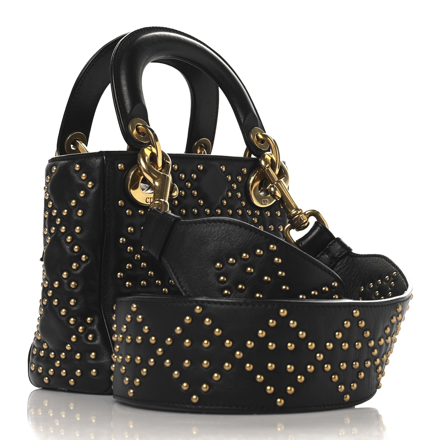 Christian Dior Lambskin Studded Mini Supple Lady Dior Black 3 of 10