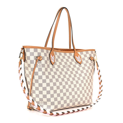 Louis Vuitton Damier Azur Braided Neverfull MM Pink 3 of 9