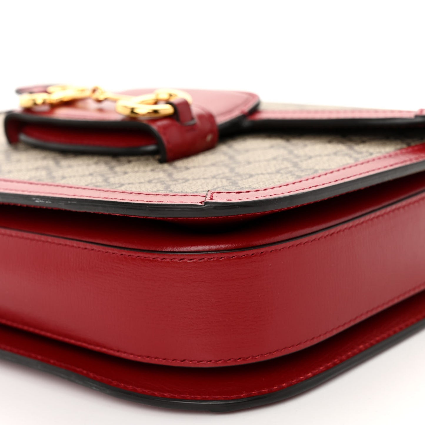 GG Supreme Monogram Azalea Calfskin Horsebit 1955 Shoulder Bag Beige Ebony New Cherry Red