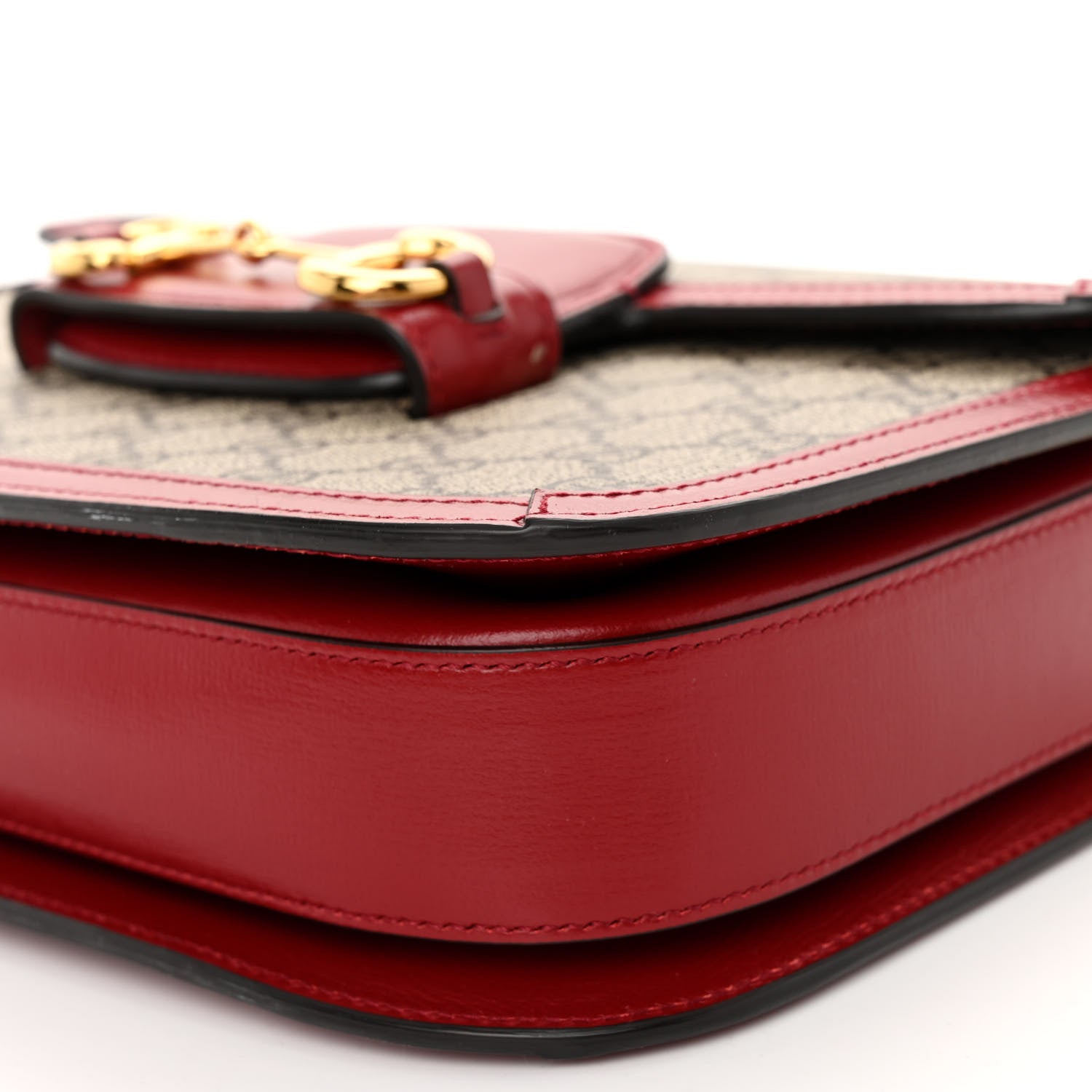 Gucci GG Supreme Monogram Azalea Calfskin Horsebit 1955 Shoulder Bag Beige Ebony New Cherry Red 10 of 12