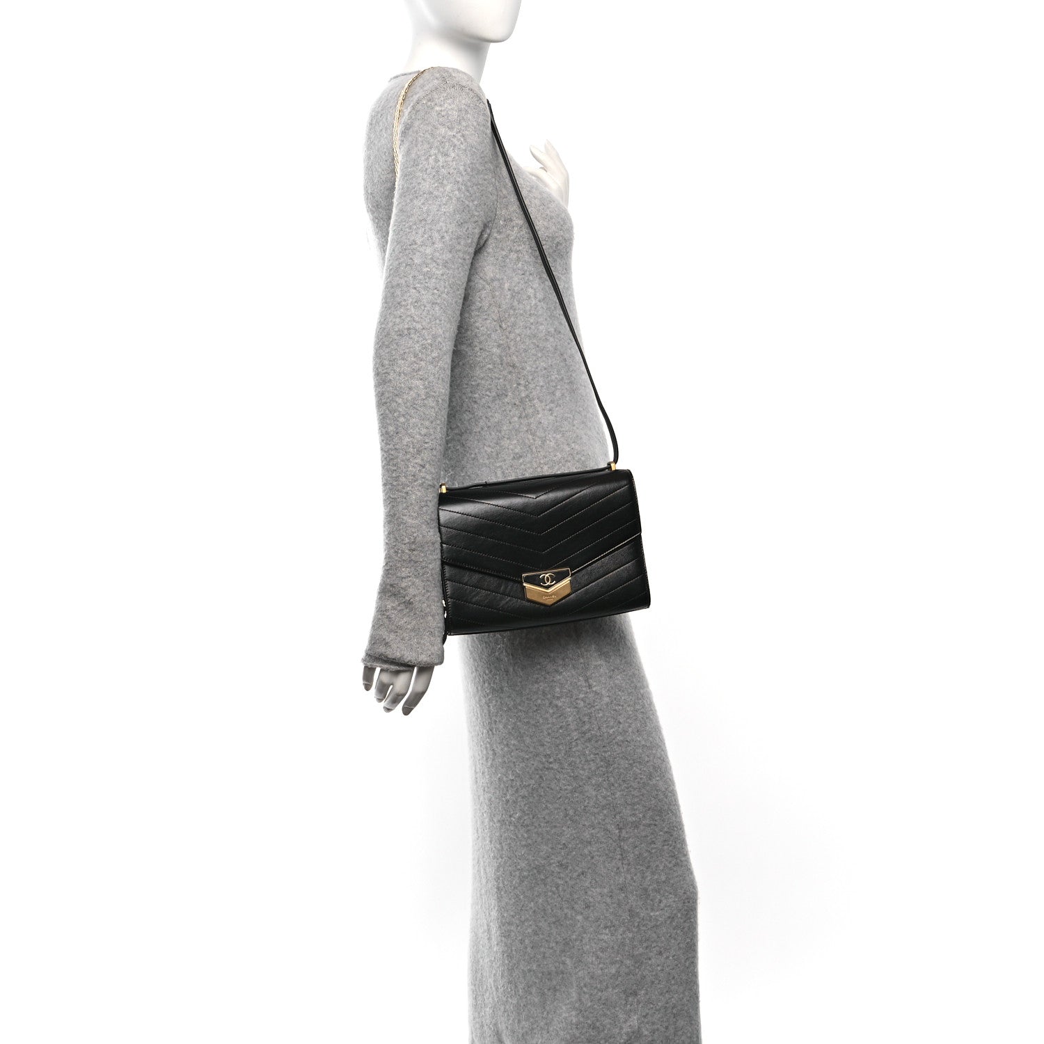 Chanel Calfskin Chevron Quilted Medal Flap Black 2 of 10