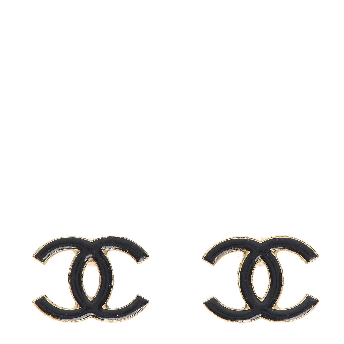 Enamel CC Earrings Black Gold