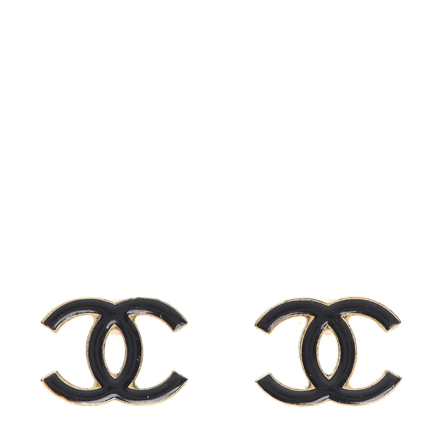 Chanel Enamel CC Earrings Black Gold 1 of 7
