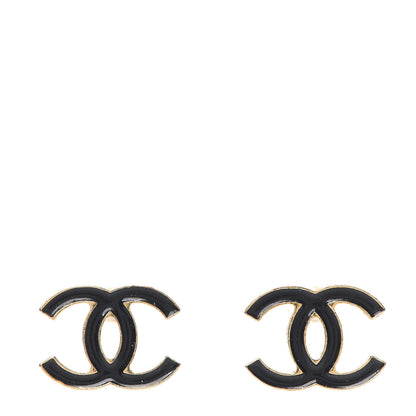 Chanel Enamel CC Earrings Black Gold 1 of 7