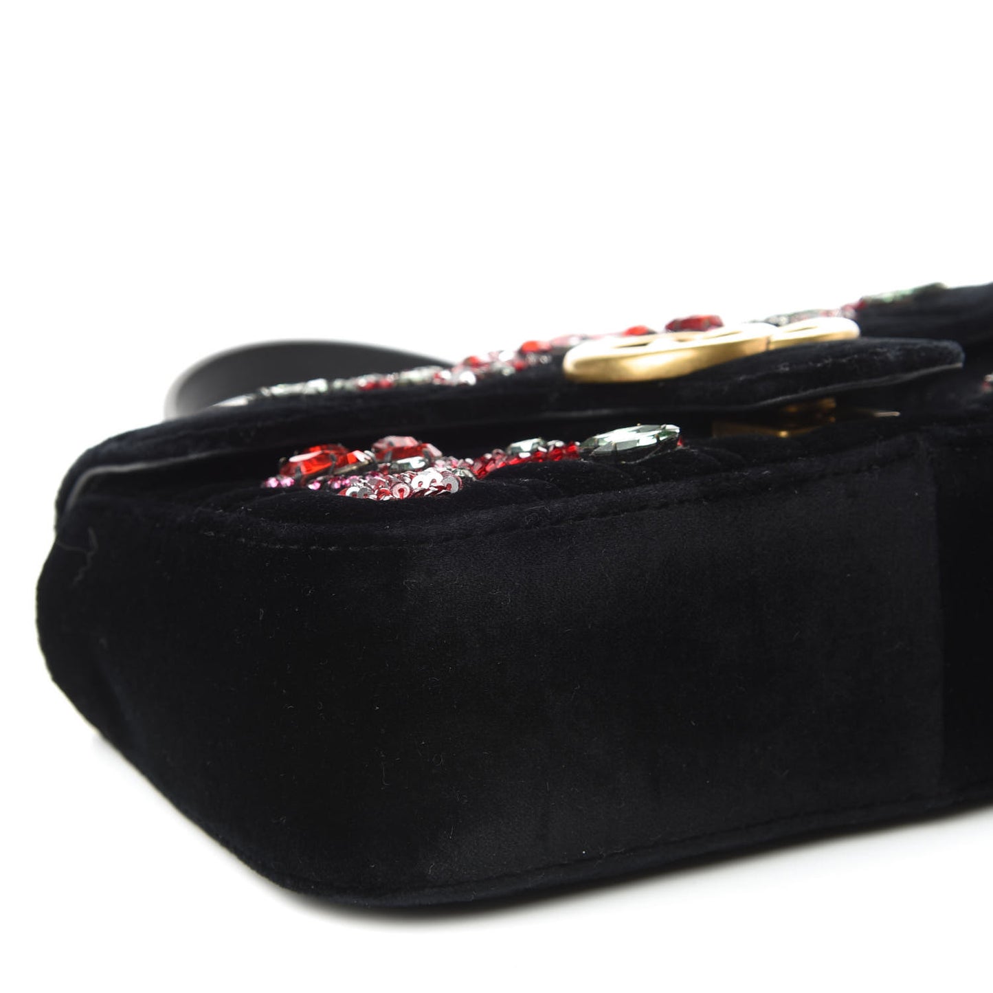 Velvet Matelasse Embroidered Mini GG Marmont Shoulder Bag Black