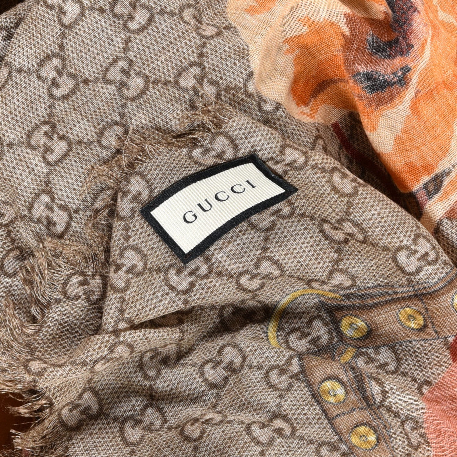 Gucci Wool Jacquard GG Monogram Big Panshie Fringe Shawl Sun Beige 4 of 4