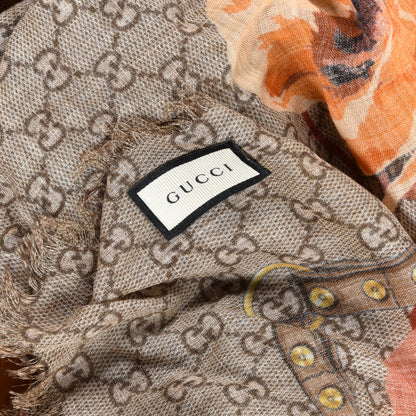 Gucci Wool Jacquard GG Monogram Big Panshie Fringe Shawl Sun Beige 4 of 4
