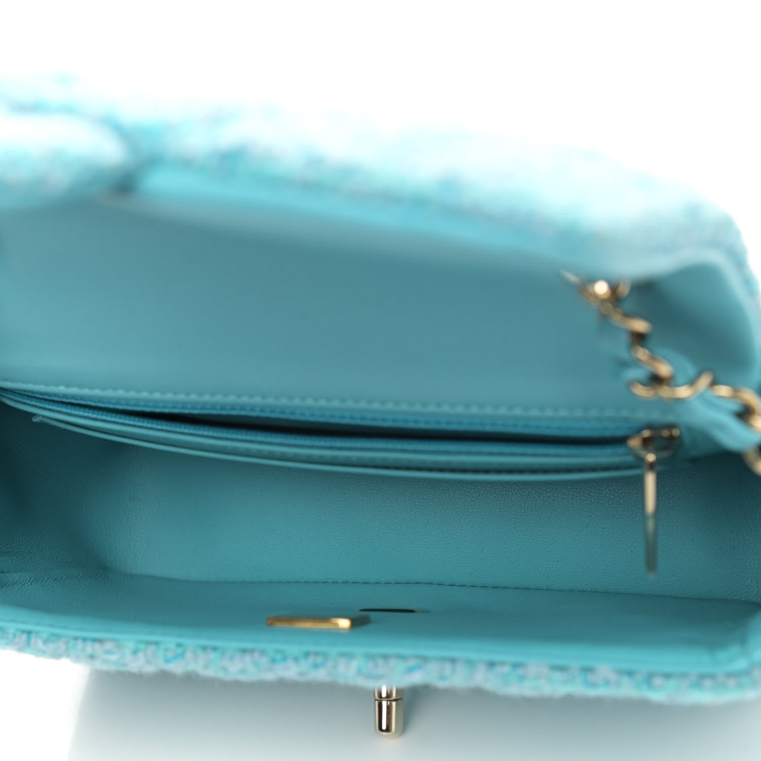 Chanel Wool Tweed Quilted Mini Rectangular Flap Turquoise Light Blue 4 of 10