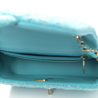 Chanel Wool Tweed Quilted Mini Rectangular Flap Turquoise Light Blue 4 of 10
