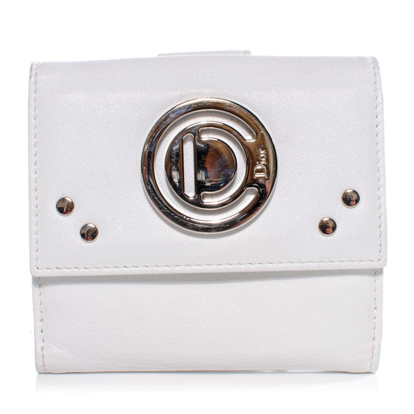 Leather Compact Wallet White