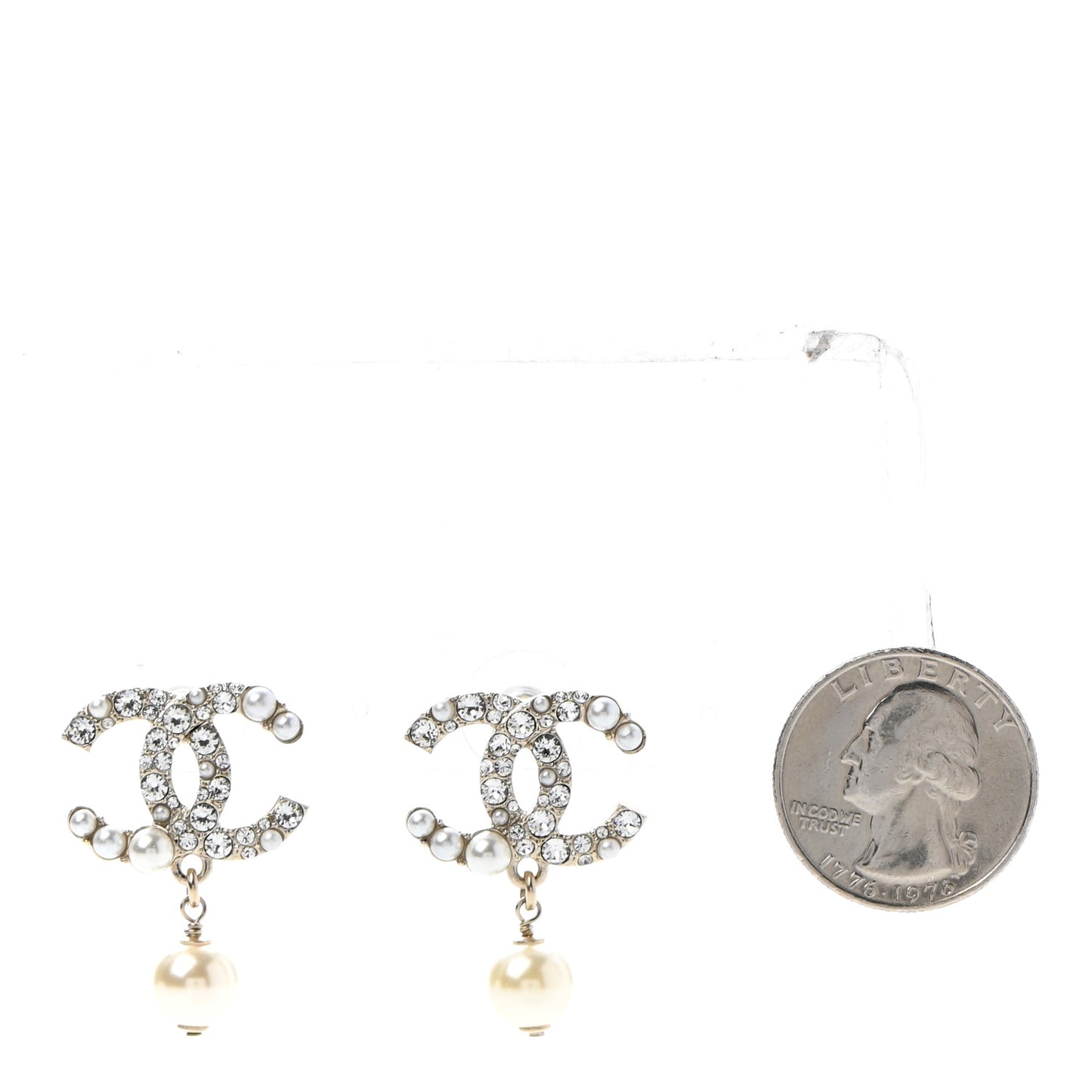 Crystal Pearl CC Drop Earrings Gold