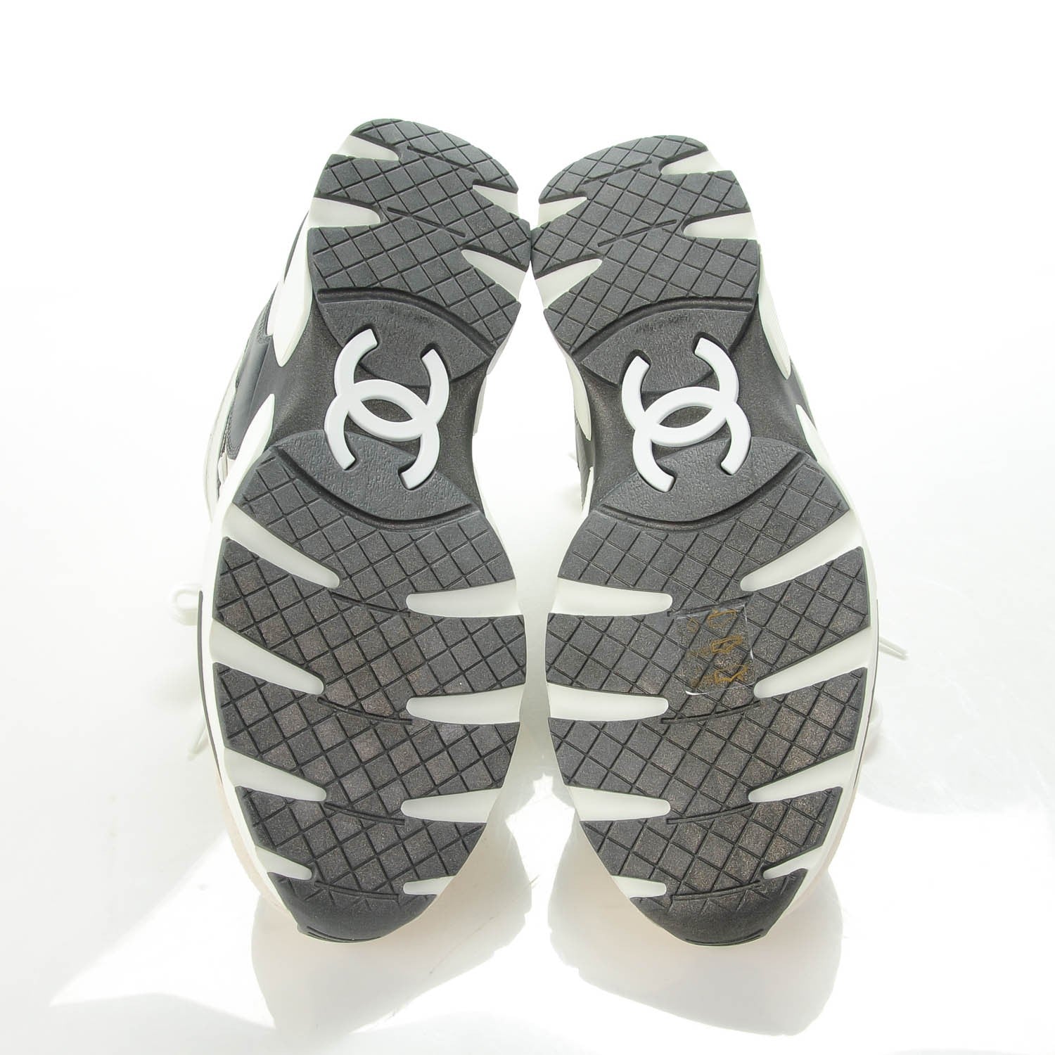 Chanel Suede Calfskin CC Sneakers 37.5 White Grey 5 of 8