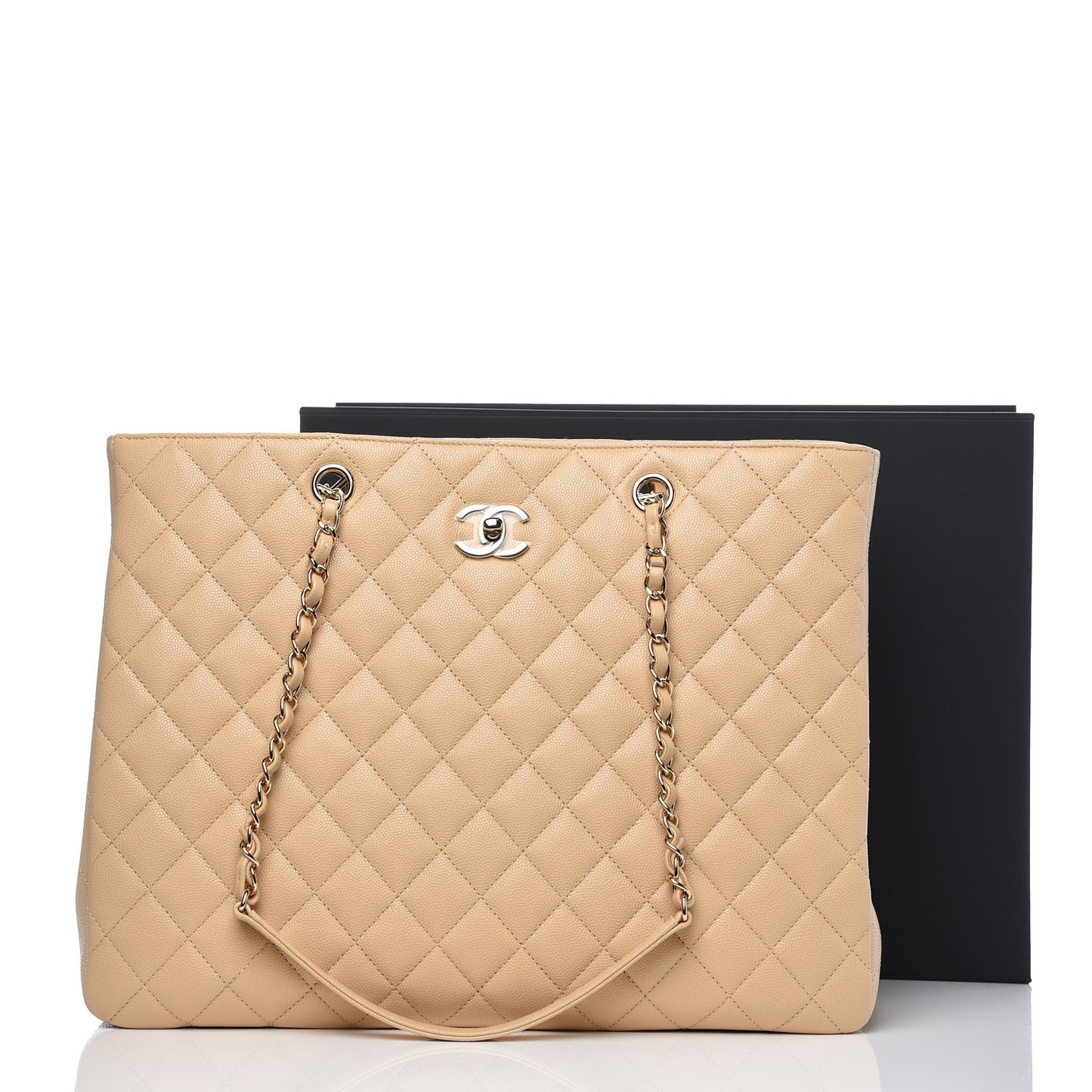 Caviar Quilted Large Classic Shopping Tote Light Beige