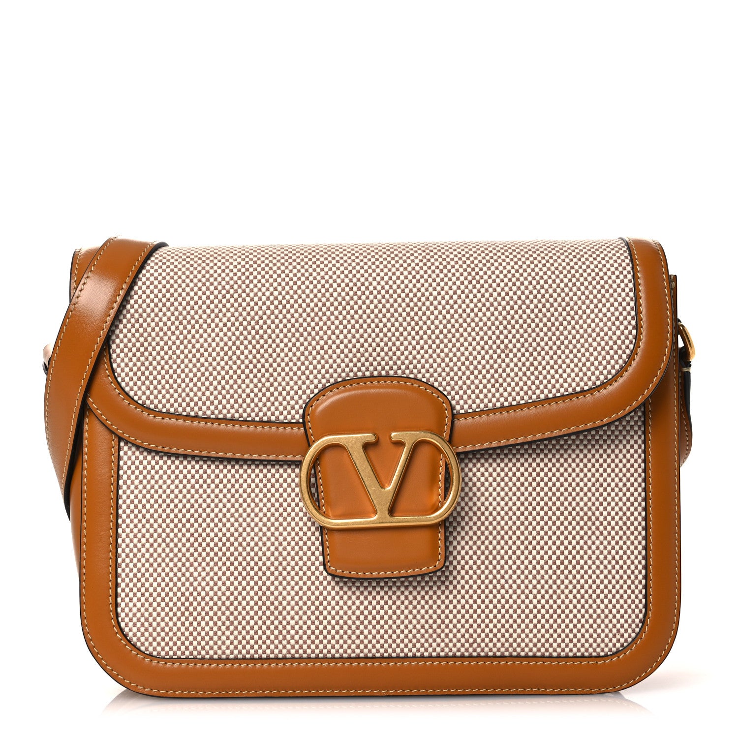 Valentino Garavani Smooth Calfskin Canvas 9to5 Shoulder Bag Natural Golden 1 of 14