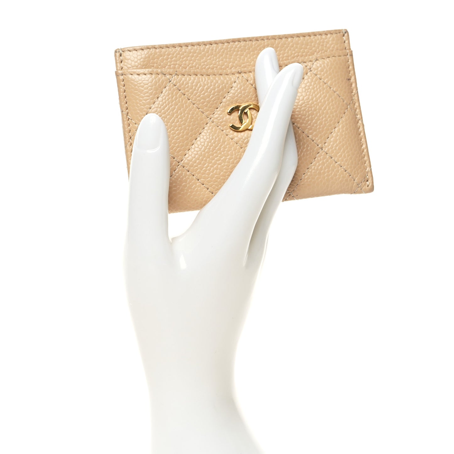 Caviar Quilted Card Holder Beige