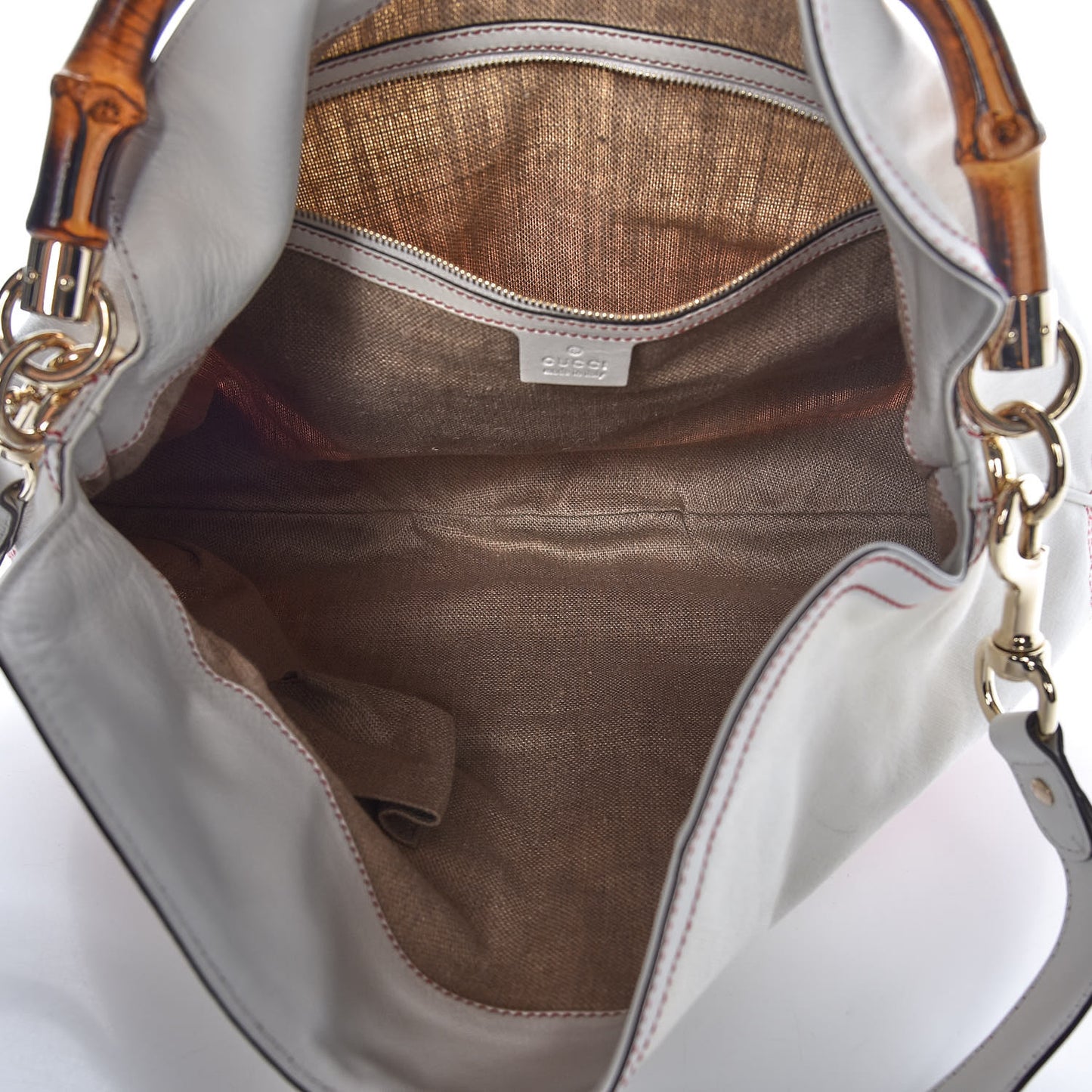 Canvas Embroidered Peggy Bamboo Top Handle Hobo White